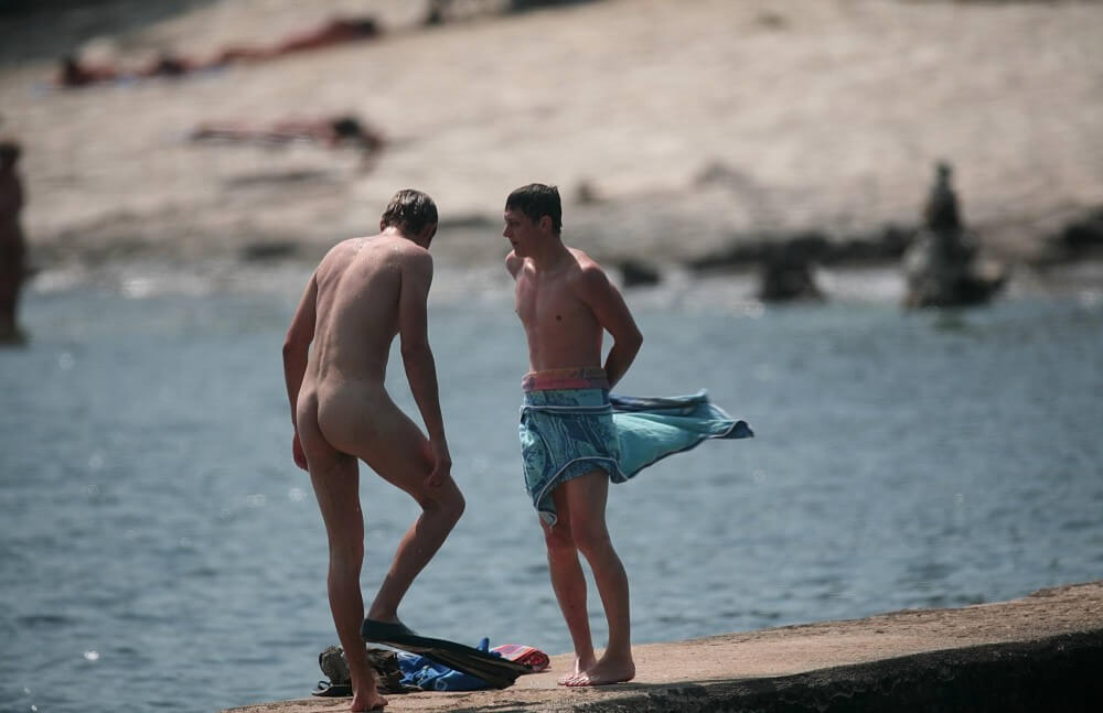 Nudists Boys - Water Prep On The Ledge - A nudist values inner balance and peace of mind