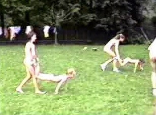 A nudist gathering at the stadium and sports - We are naked in the bosom of nature